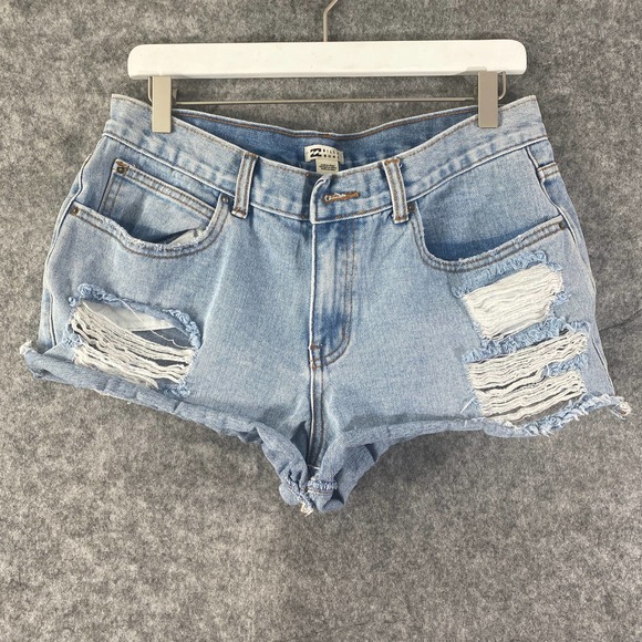 Billabong Denim Shorts 30 Blue High Rise Drift Away Jean Cutoff Distressed - Picture 3 of 16